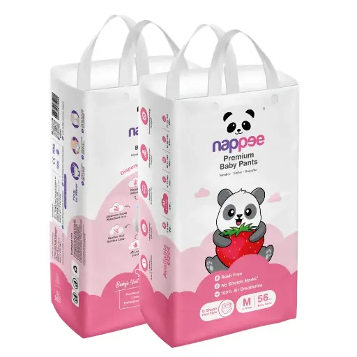 Medium (M) - Pant Style - Nappee Premium Diapers (56 Pcs)
