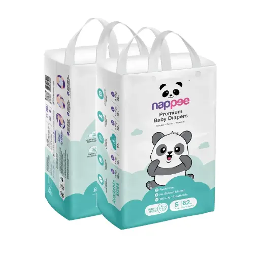 Small (S) - Velcro Style - Nappee Premium Diapers (62 PCS)